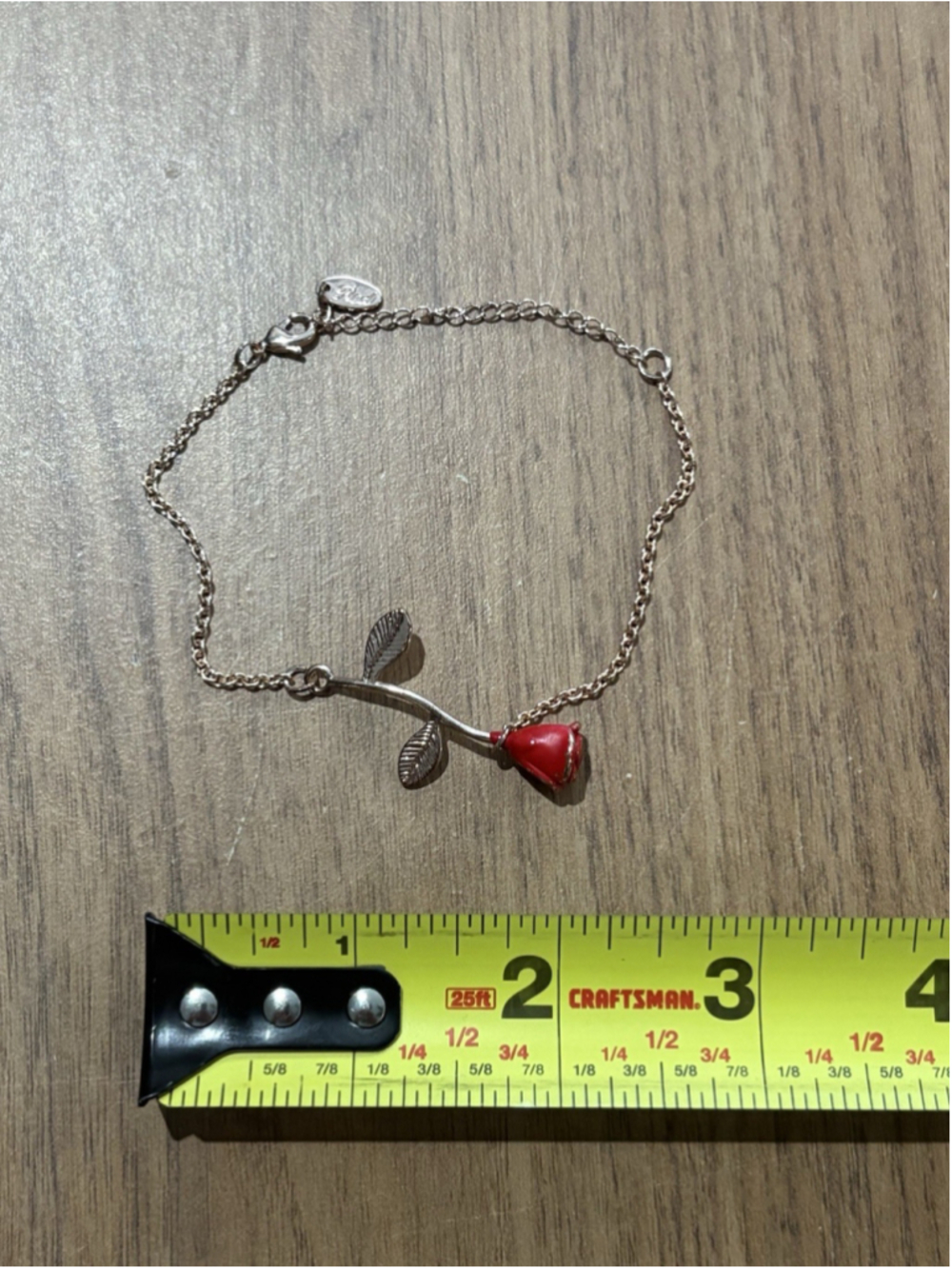Red Trees Red Rose Charm Bracelet Silver Tone Enamel Flower